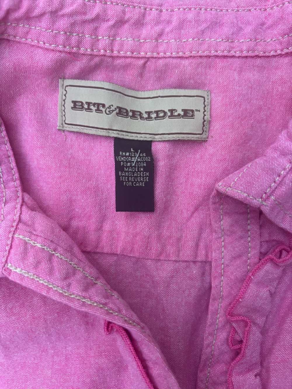 Bit & Bridle Pink Ruffle-Trim Button-Down Top - Picture 2 of 2